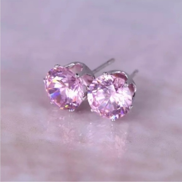💖 Hypoallergenic Stainless Steel Cubic Zirconia Pink Topaz Earrings 6mm NEW - Picture 9 of 9